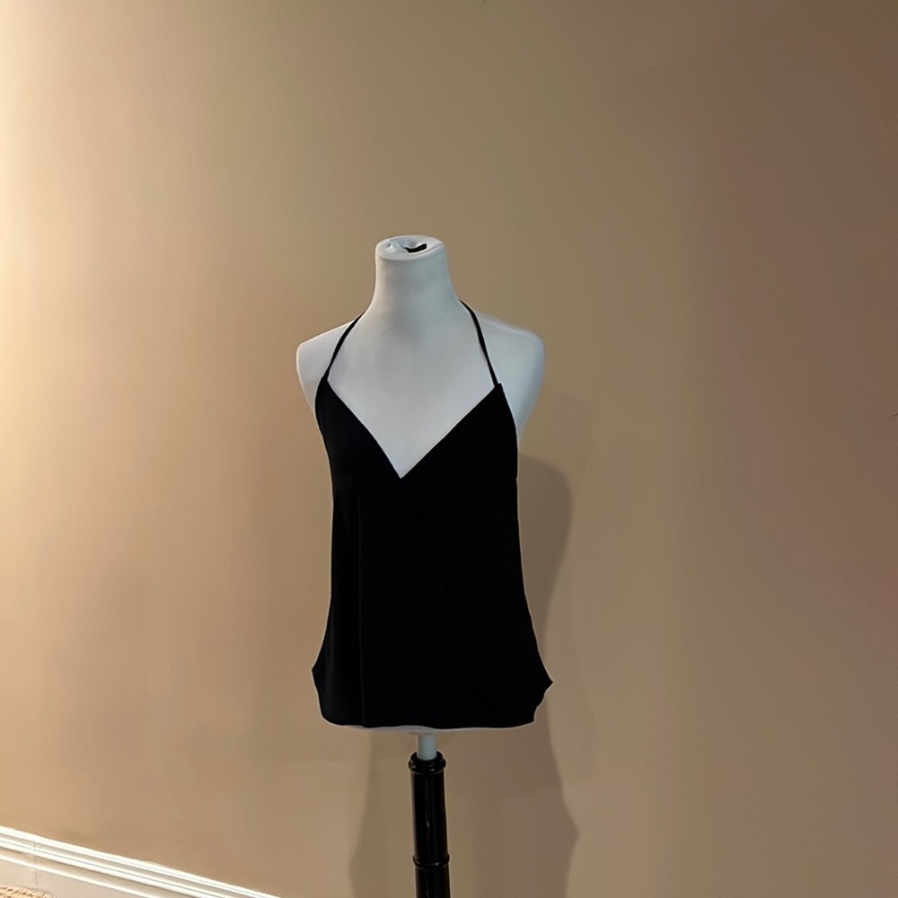 Decker black halter v-neck wrap top